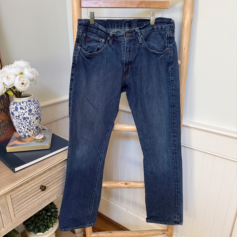 Polo Ralph Lauren Mens Slim Straight Fit Blue Jeans Medium Wash 32x30 Cotton